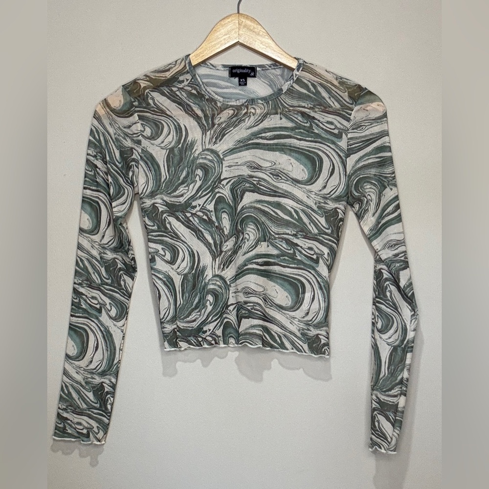 Marble Long Sleeve Mesh Top